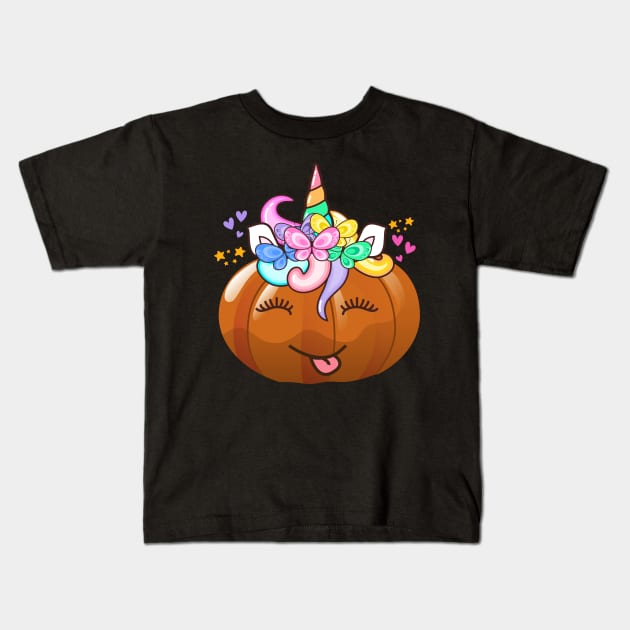 Pumpkin Unicorn Cute Pumpkincorn Halloween Kids T-Shirt by MalibuSun